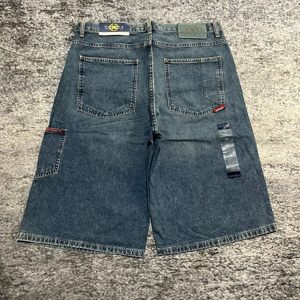 Vintage Nautica Shorts Size 34‎ Blue Baggy Denim Jorts Grunge Skater Y2K - NEW